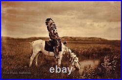 Vintage EDWARD CURTIS American Indian Chief Horse GOLDTONE Photo Engraving 16x20