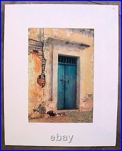 Vintage European Architecture Door Building Photo Photgraph Turquoise Matted