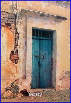 Vintage European Architecture Door Building Photo Photgraph Turquoise Matted