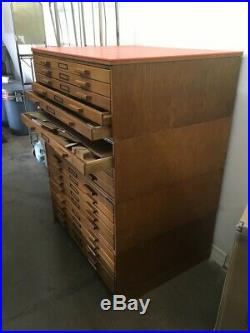 Vintage Flat File Cabinet for Blueprints, Drawings, Photos or Maps- Solid Oak