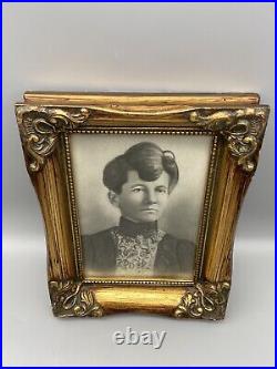 Vintage Framed Photo Man Woman Gold Ornate 7x9 Antique Black & White Not Creepy