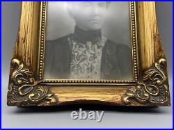 Vintage Framed Photo Man Woman Gold Ornate 7x9 Antique Black & White Not Creepy