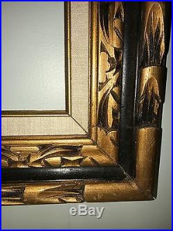 Vintage LARGE Hand-CARVED MEXICAN Black & GOLD Picture Frame 22 x 28 c1960s
