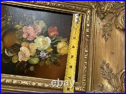 Vintage Large Victorian Style Gold Ornate Wooden Picture Frame Floral Painting