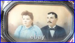 Vintage Late 1800a Bubble Glass Photo Husband And Wife