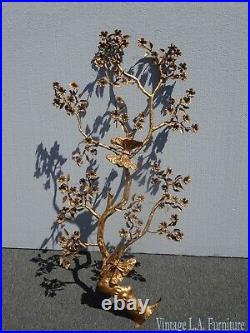 Vintage Mid Century Modern Metal Wall Decor Gold Tree w Leaves 1970s Art Picture
