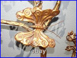 Vintage Mid Century Modern Metal Wall Decor Gold Tree w Leaves 1970s Art Picture