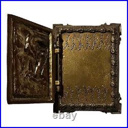 Vintage Photo Album Heavy Solid Brass with Knight Relief Lid Table Top-Nice