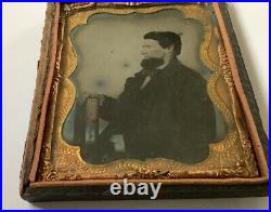 Vintage Photo Antique Ambrotype Or Tintype Man Holding Book, Mormon