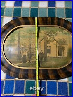 Vintage Wooden Oval Picture Oval Original Old Picture With Farm House 25x17