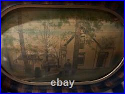 Vintage Wooden Oval Picture Oval Original Old Picture With Farm House 25x17