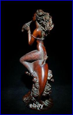 Vintage antique wooden statue mermaid carving decorative sculpture home love