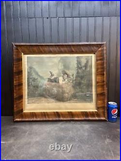 Vtg 1896 Antique OUT ON BAIL Painted Photo Print Country Farm Tiger Stripe Frame