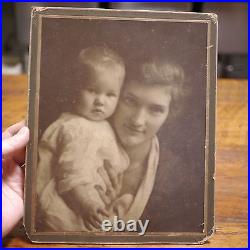 Vtg Antique Early 1900s Mother & Baby Child Sepia Cabinet Photograph Portrait