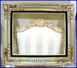 Vtg Antique Gold Leaf & Aqua Shimmer Hand Carved French Picture Frame CHALKBOARD