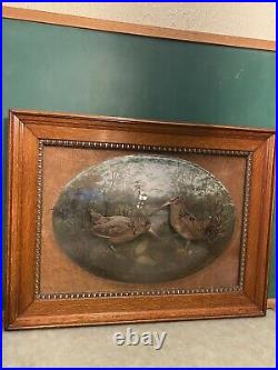 Vtg Antique Taxidermy Woodcock Birds in Glass Dome Large Rare Victorian Picture