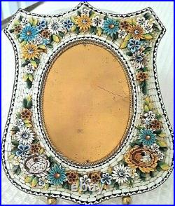 Vtg Italian Brass Picture Frame 4x5 EUC Micro Mosaic Millefiori Raised Flowers