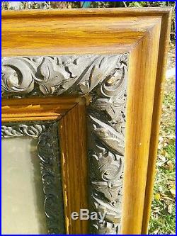 Vtg Victorian LARGE Oak frame Carved Haunted Looking Family Portrait picture