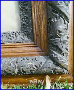 Vtg Victorian LARGE Oak frame Carved Haunted Looking Family Portrait picture
