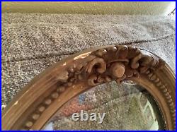 Vtg antique gold Victorian Wood & Gesso Oval Convex Bubble Glass Picture Frame
