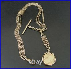 Watch Chain Fob Victorian Vintage Gold Fill Photo Locket 3 Chain Antique Slide