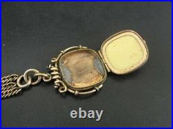 Watch Chain Fob Victorian Vintage Gold Fill Photo Locket 3 Chain Antique Slide